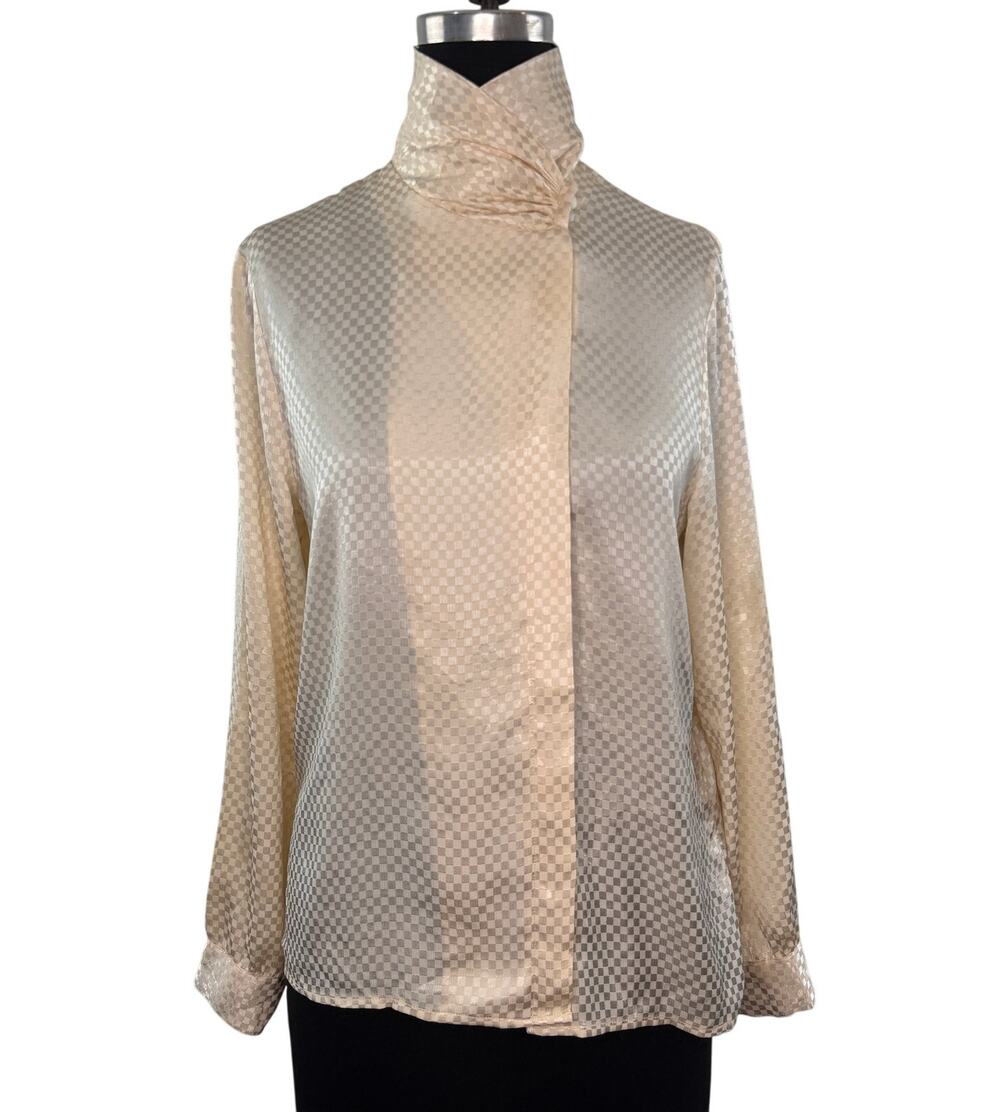 Vintage Diane Von Furstenberg Cream Ivory Tone Blouse Casual Button-Down Size 10